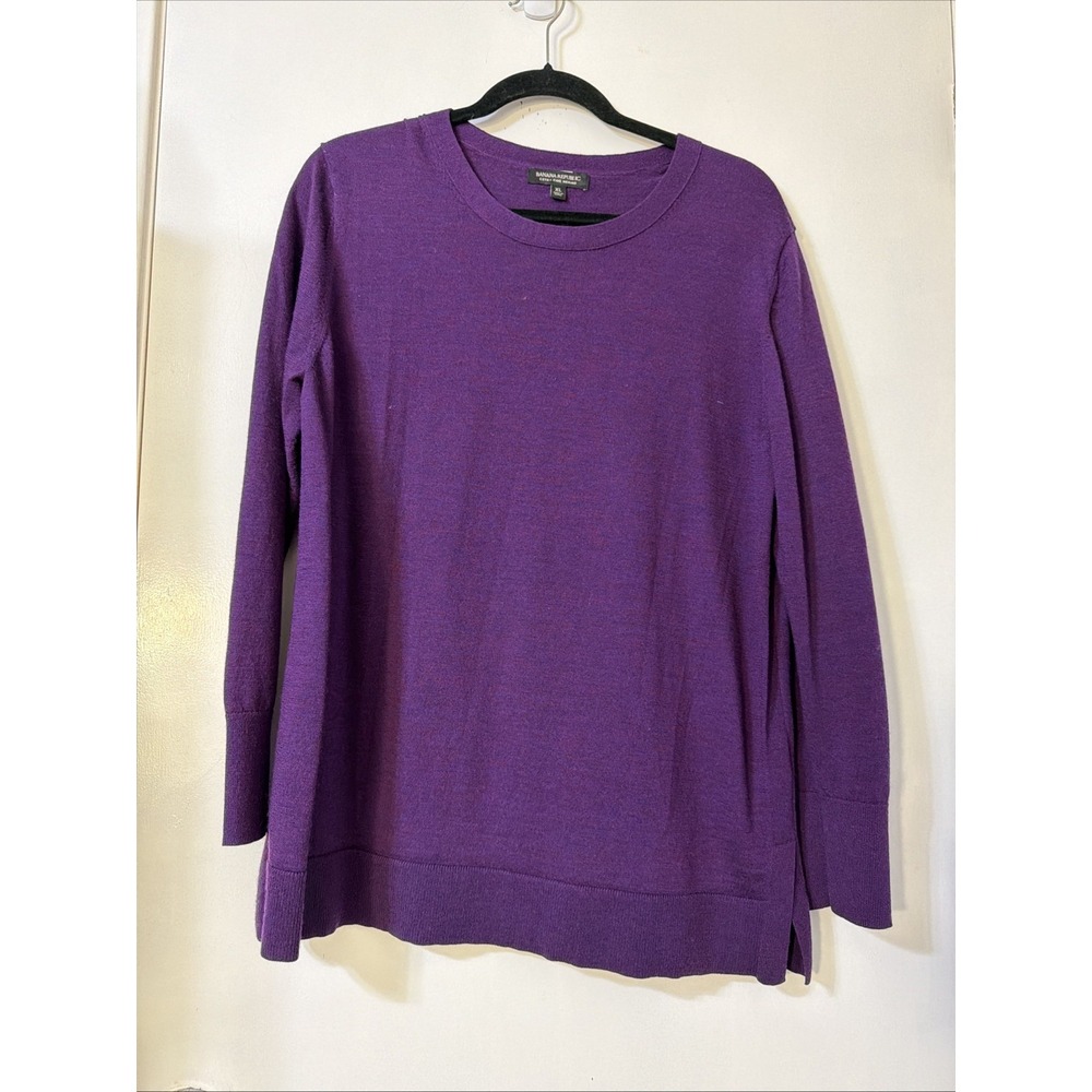 Banana Republic Womens 100% Extra Fine Merino Wool Sweater Size XL Purple